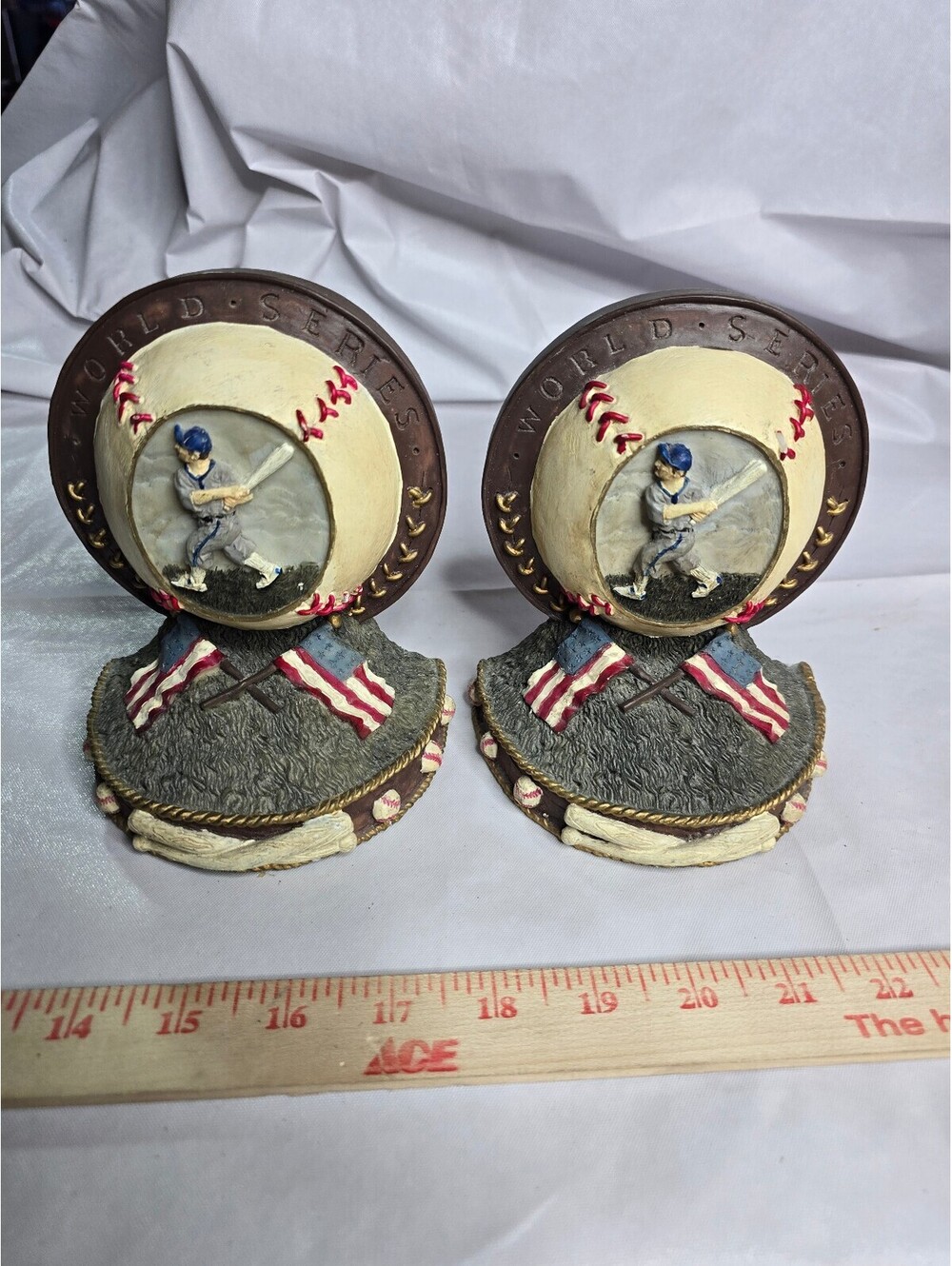 Pair of Vintage Baseball World Series Bookends with Player Figurines